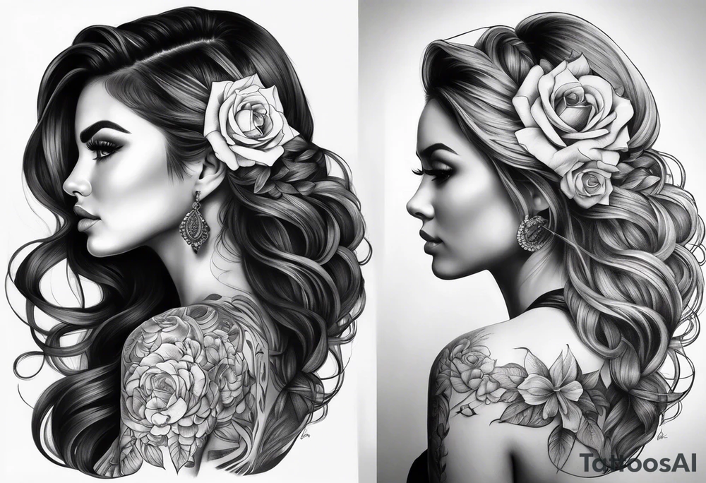 Full back piece feminine tattoo idea