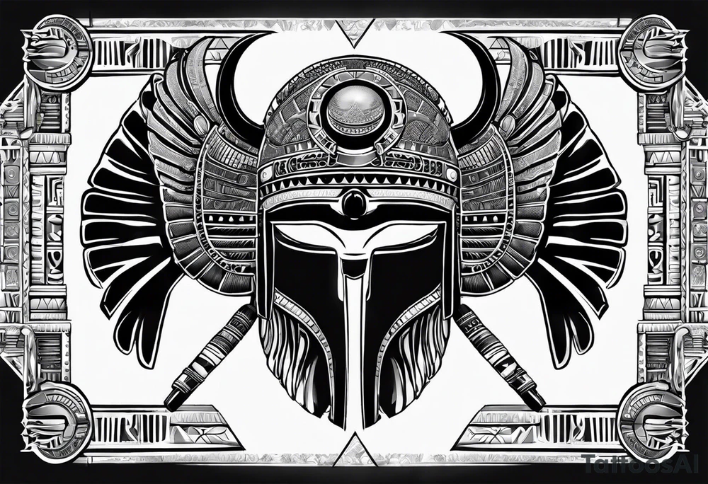 warrior battle mask in the design and shape of egyptian scarab, brace. tattoo idea