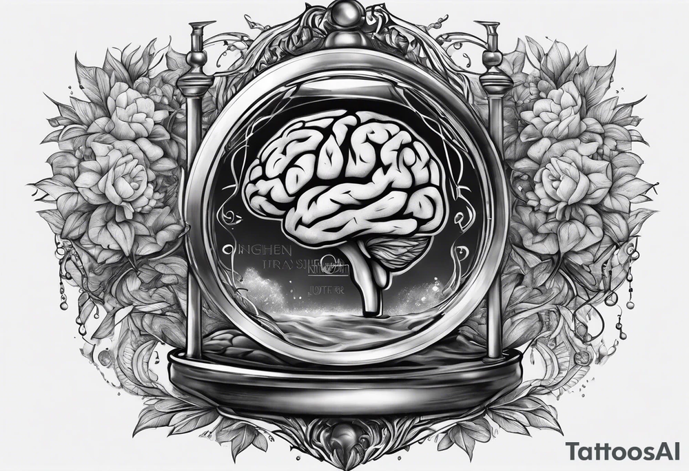 Human realistic brain inside hourglass tattoo idea