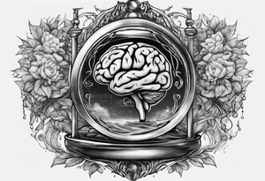 Human realistic brain inside hourglass tattoo idea