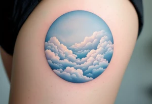 A pale blue circle with soft cloud textures inside, representing calm and open skies. tattoo idea