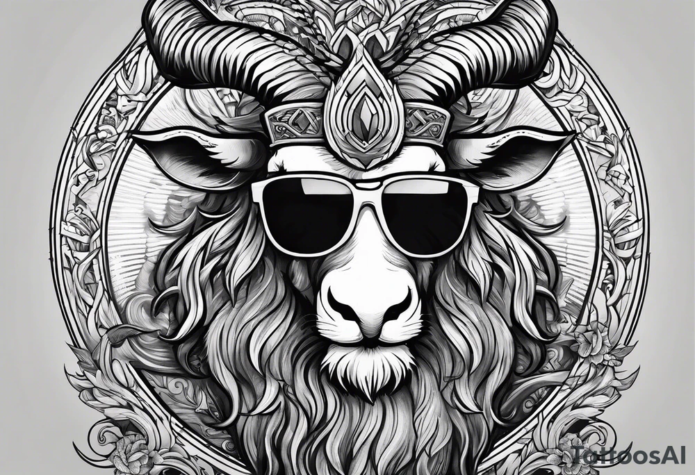capricorn with beard and sunglasses tattoo idea