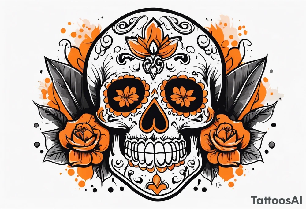 Mexican skull with smoke coming out of the bottom orange and black tattoo idea