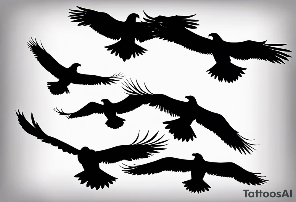 several eagles in flight silhouette symbolizing without other imagery, only the eagles tattoo idea