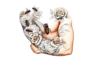 honey comb, bees, and roses tattoo idea