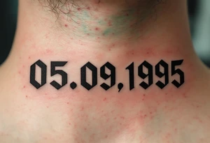 Sharp 05.09.1995 in stencil-style black numbers with hints of dark forest green behind. tattoo idea