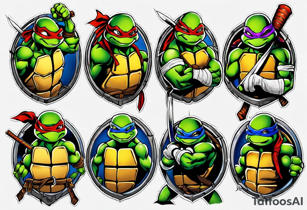 teenage mutant ninja turtles fighting sleeve tattoo idea