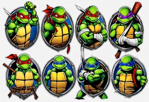 teenage mutant ninja turtles fighting sleeve tattoo idea