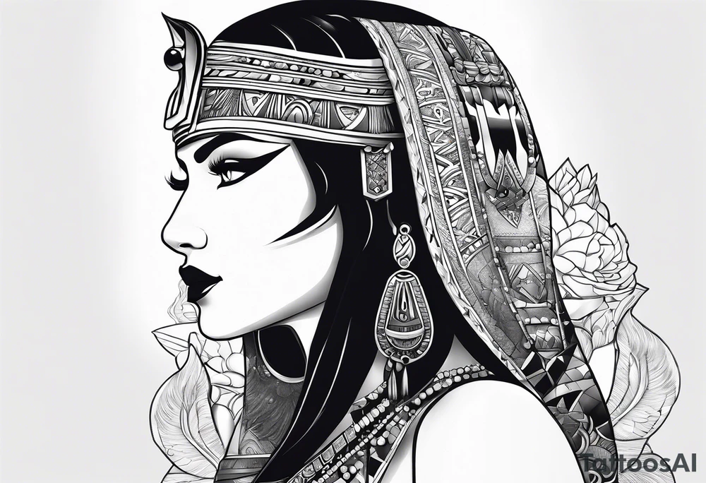 Side profile of cleopatra
 and cat tattoo idea