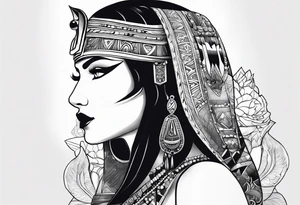 Side profile of cleopatra
 and cat tattoo idea