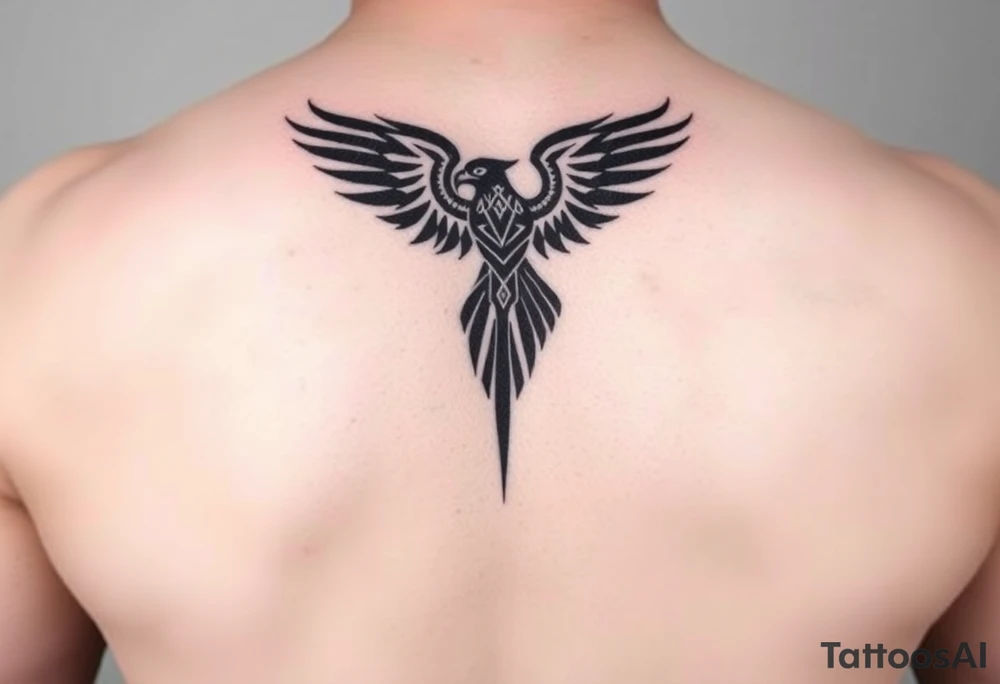 tribal hawk silhouette on below of knee cap tattoo idea