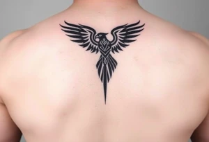 tribal hawk silhouette on below of knee cap tattoo idea