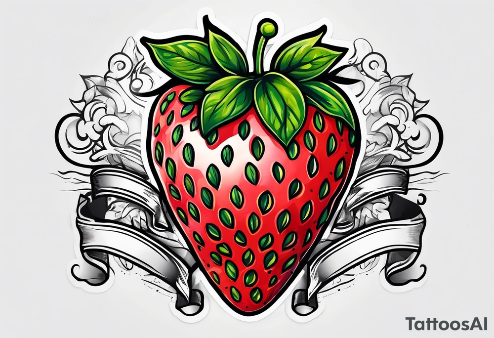 lonely strawberry wrapped in banner saying Pops tattoo idea lonely strawberry wrapped in banner saying Pops tattoo idea
