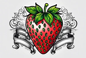 lonely strawberry wrapped in banner saying Pops tattoo idea