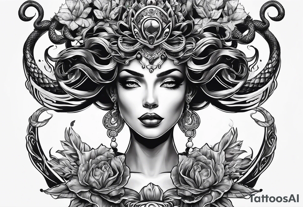 woman's crown turned into medusa snakes tattoo idea
