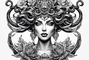 woman's crown turned into medusa snakes tattoo idea