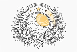 Western floral with sun stars and moon. Mirrored tattoo idea
