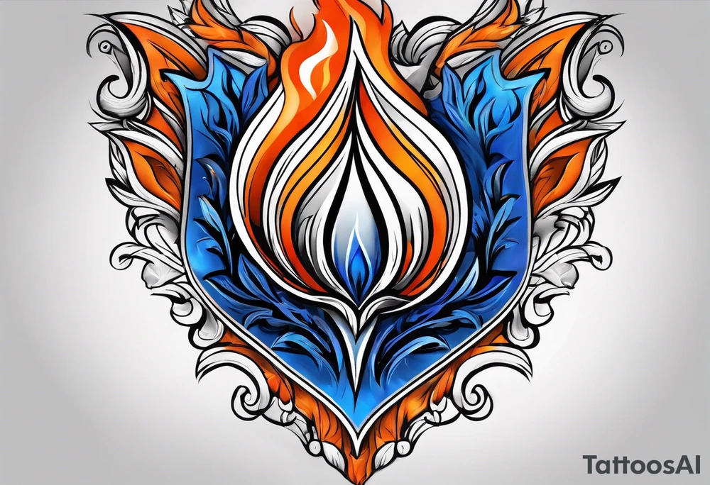 Blue and orange flame that has a half square thin line border. Make it as small as possible. The tattoo should be the size of a half dollar coin. tattoo idea