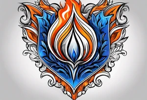 Blue and orange flame that has a half square thin line border. Make it as small as possible. The tattoo should be the size of a half dollar coin. tattoo idea