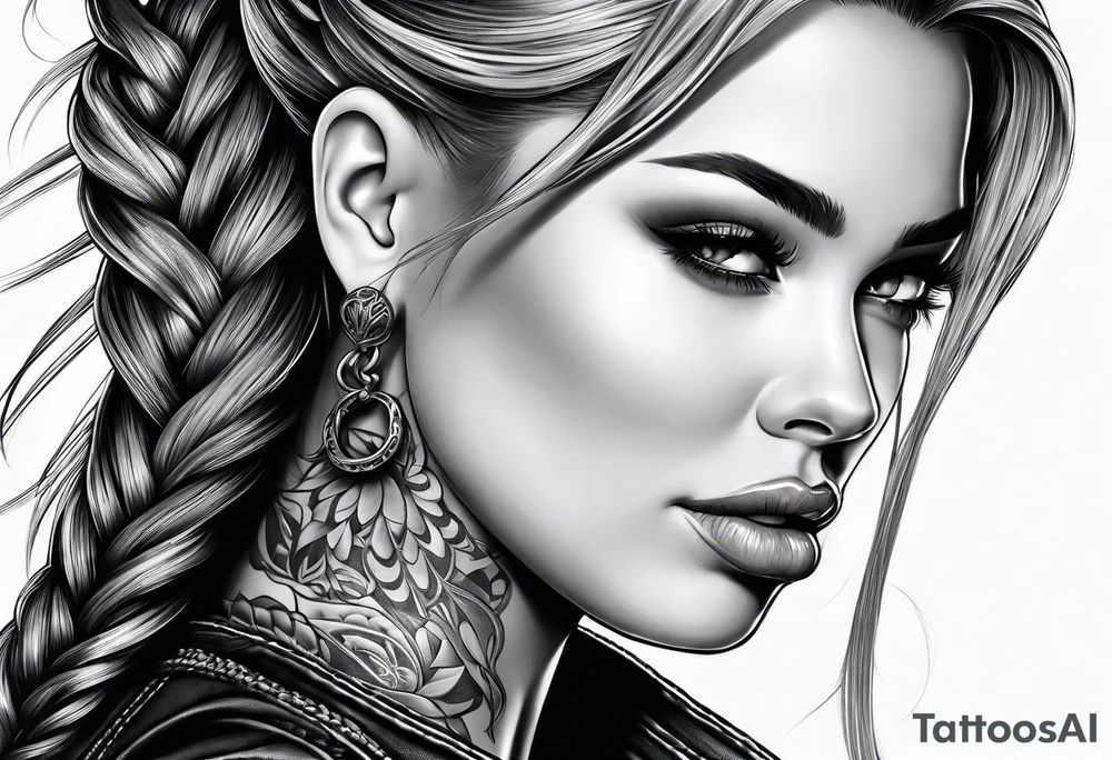 Bikergirl with dutch braids tattoo idea