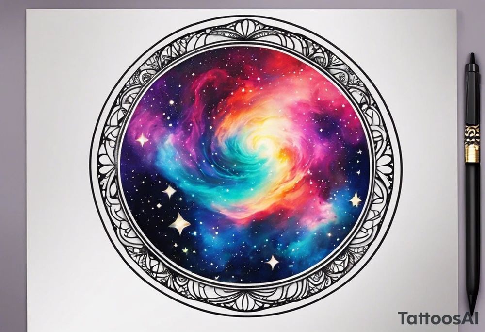 I want a nebula space galaxy s kinda shape 
tattoo that's colorful and bright and cute and is nice to look at I don't want a traditional circle I want it like the ones thay look like an s shape and this tattoo will be on my left buttcheek and light colors I want more spread and less circle side to life Left to right a spiral galaxy in prominently blue light or dark tattoo idea
