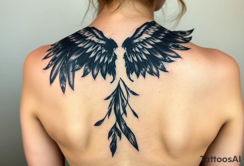 black feathers drifting away to angel wings tattoo idea