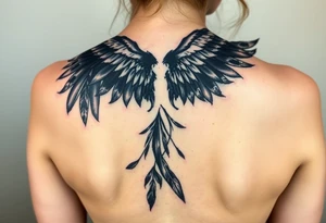 black feathers drifting away to angel wings tattoo idea
