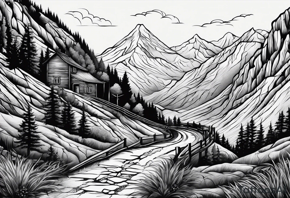 road into mountain tattoo idea