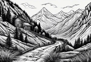 road into mountain tattoo idea