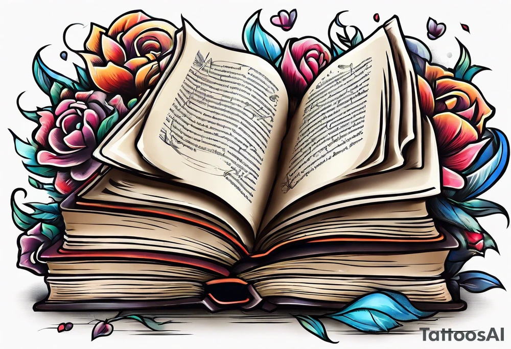 pile of open books no background tattoo idea