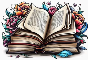 pile of open books no background tattoo idea