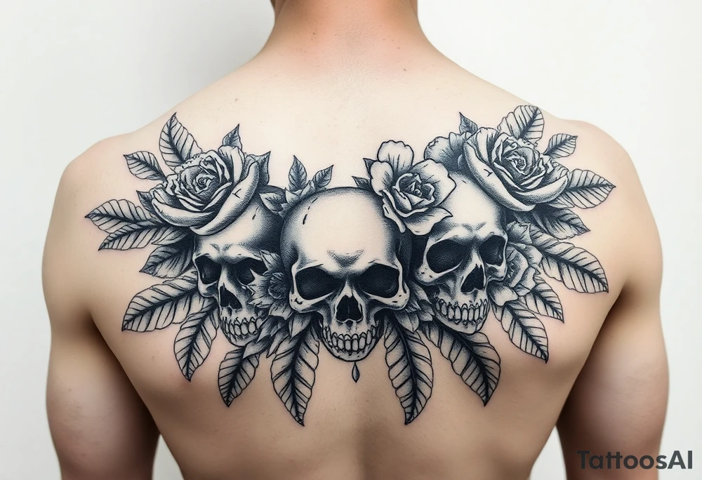 Dark gothic florals with skulls tattoo idea