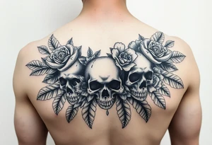 Dark gothic florals with skulls tattoo idea