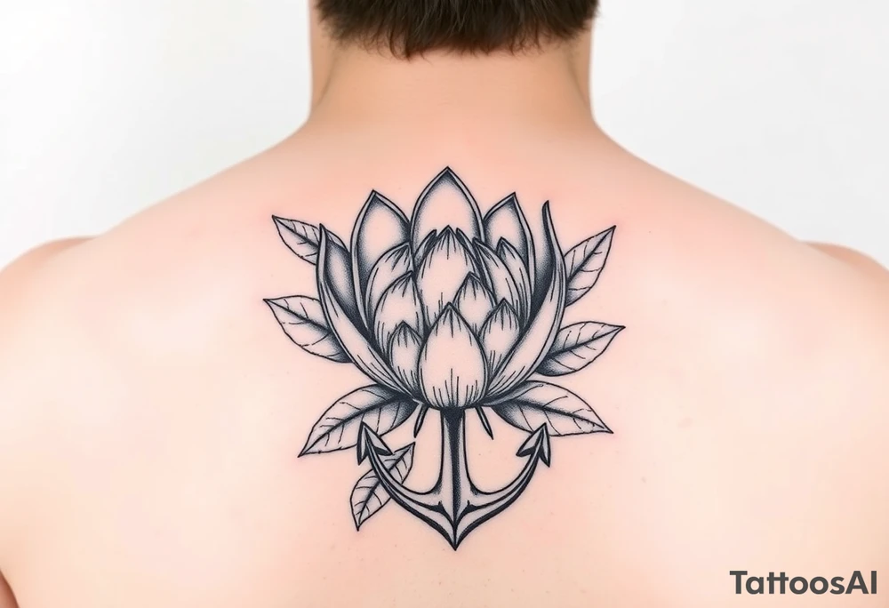 Protea flower with leafs and an anchor tattoo idea