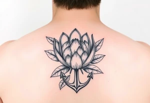 Protea flower with leafs and an anchor tattoo idea