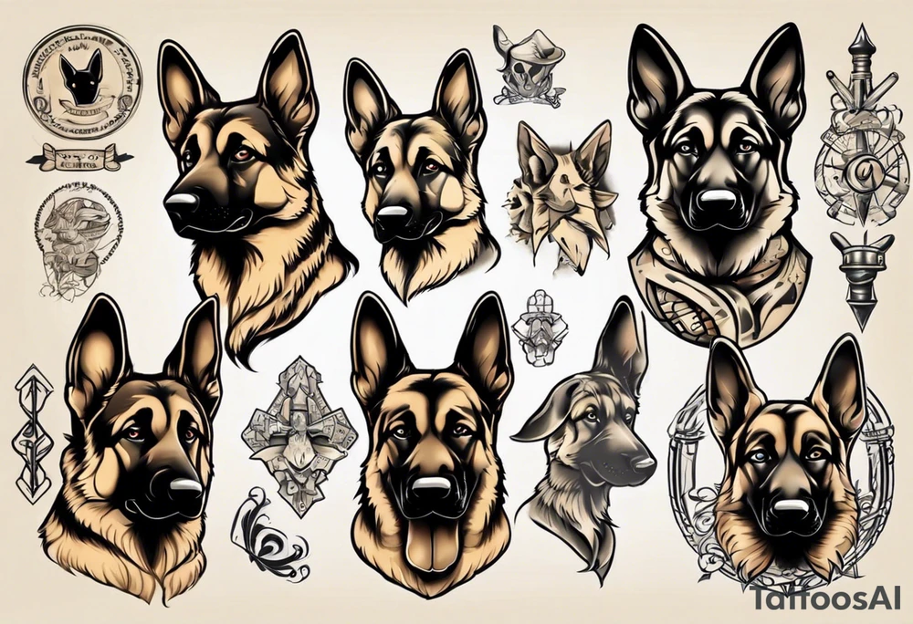 German shepherd puppy profile tattoo idea