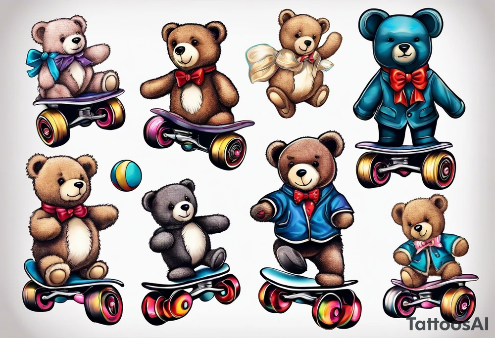 Teddy bears rollerskating tattoo idea