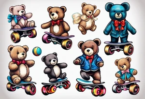 Teddy bears rollerskating tattoo idea