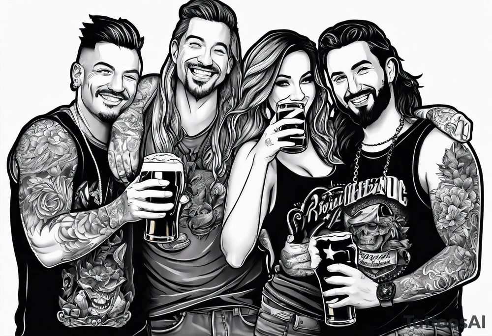 friends drinking beers tattoo idea