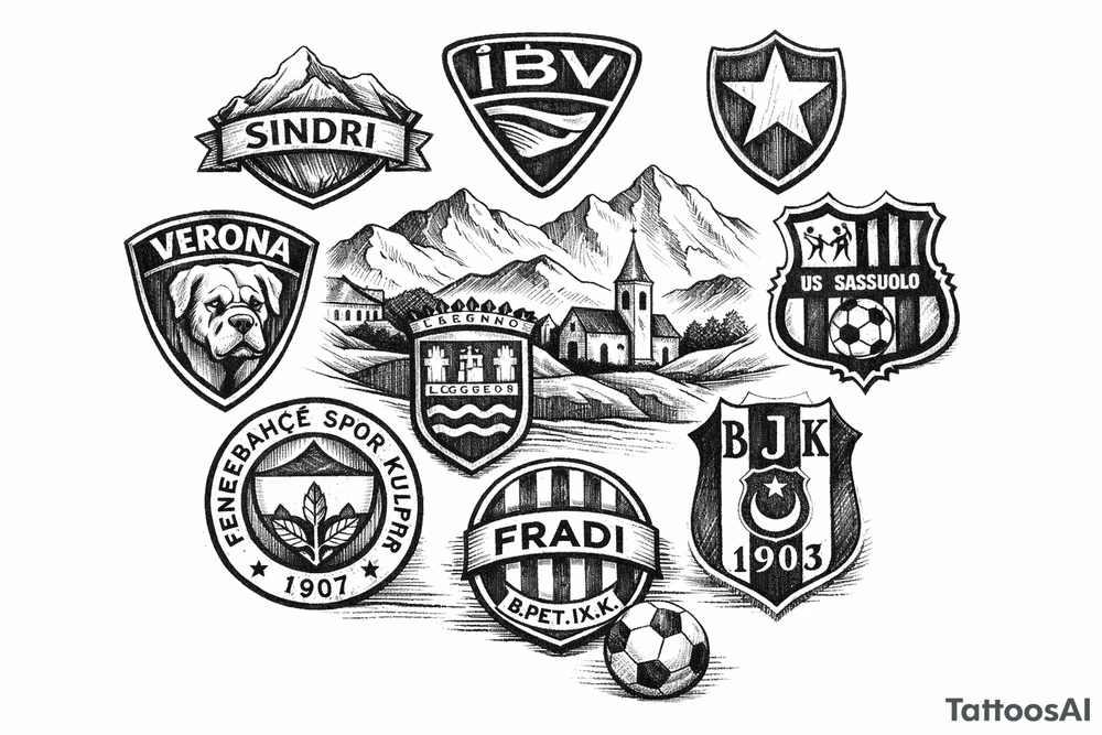 Iceland x3 (sindri, ibv, stjarnan)
Italy x2 (Verona, Sassuolo)
Spain (Logrono) 
Turkey x2 (Fenerbahce, Besiktas)
Hungary (Fradi)
France (Bordeaux) Something small that contains these countries or clubs tattoo idea