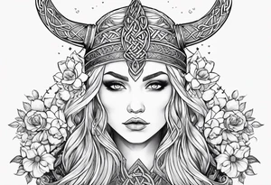 Viking goddess, axes, moonlight, flowers, Celtic, bedroom eyes tattoo idea
