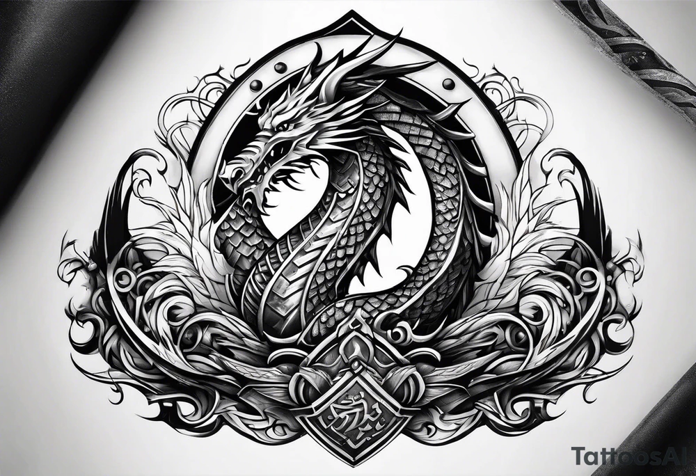 Valhalla sword shield dragon axe viking 
ship tattoo idea