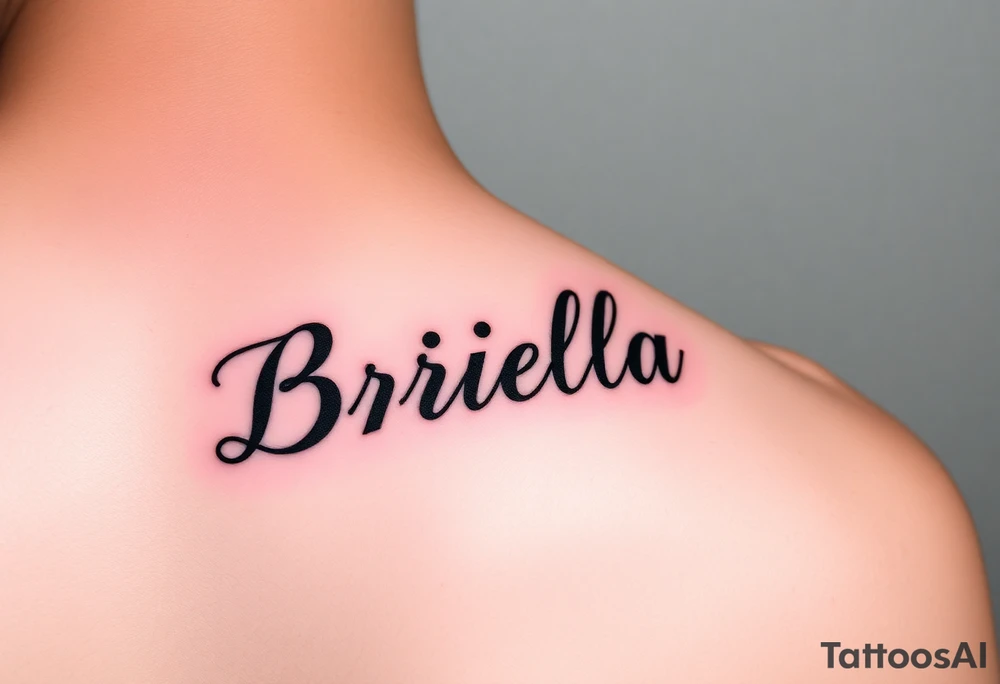 "Briella" in gothic yet feminine font on thumb tattoo idea