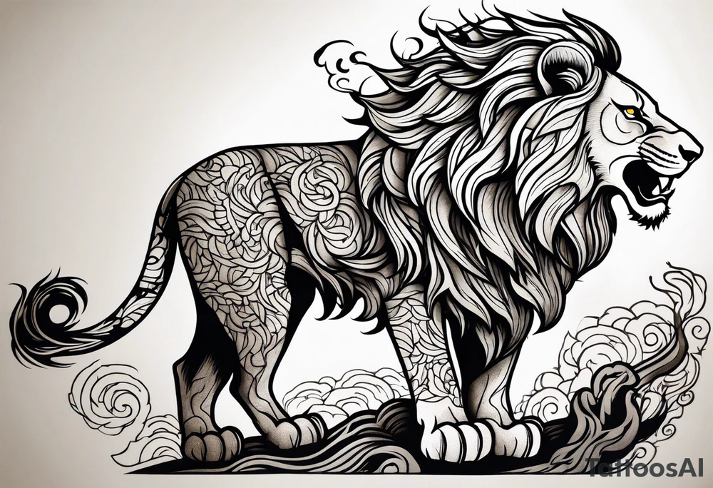 Oak tree shaped as roaring lion tattoo idea