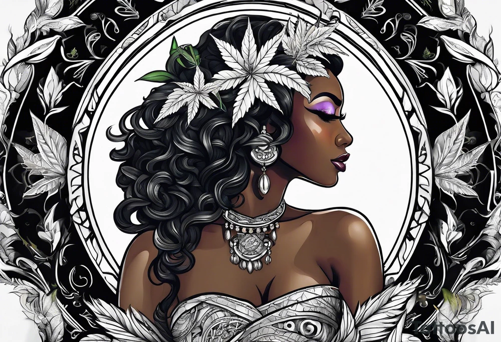 Black Goddess of marijuana tattoo idea