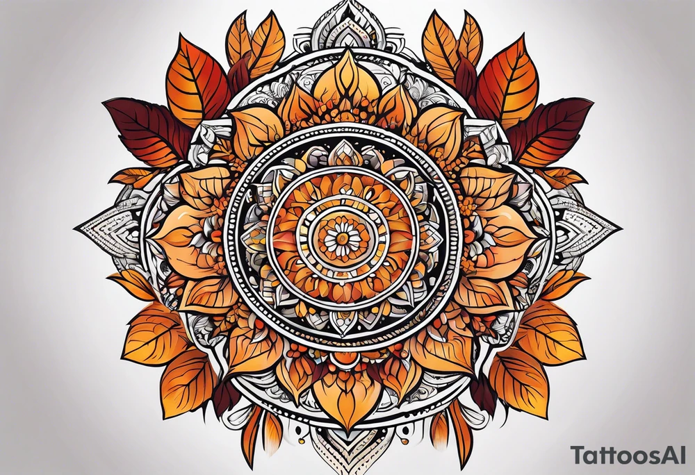 simple male virgo mandala elbow tattoo in fall colors tattoo idea