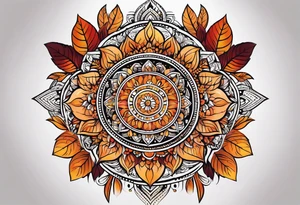 simple male virgo mandala elbow tattoo in fall colors tattoo idea
