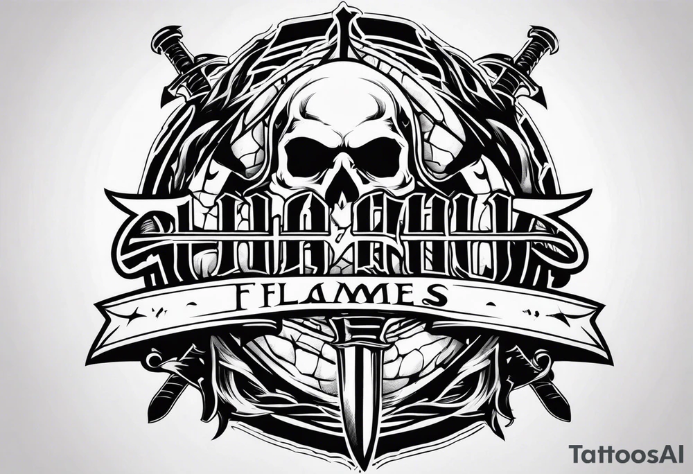 Valhalla flames sword shield barb wire tattoo idea