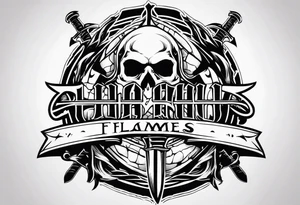 Valhalla flames sword shield barb wire tattoo idea