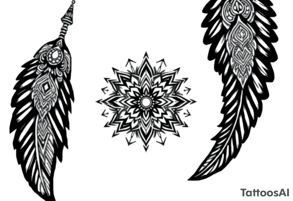 spiritual feathers ornamental mandala indian shaman rune tattoo idea